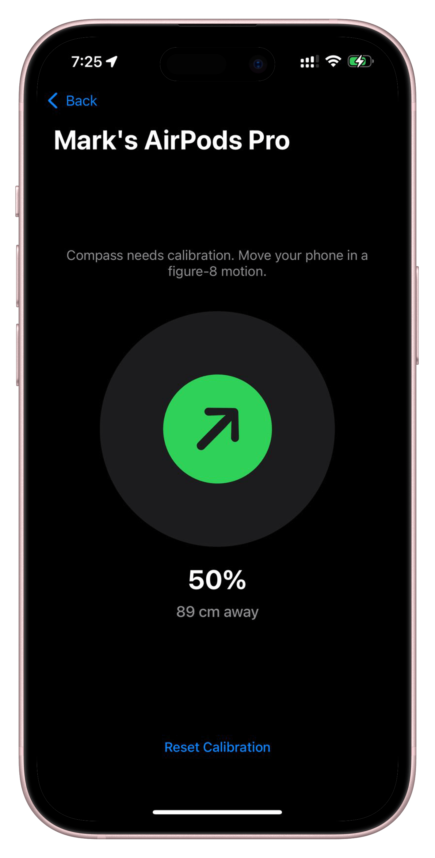 Device Finder screenshot: Device found — distance score near 100