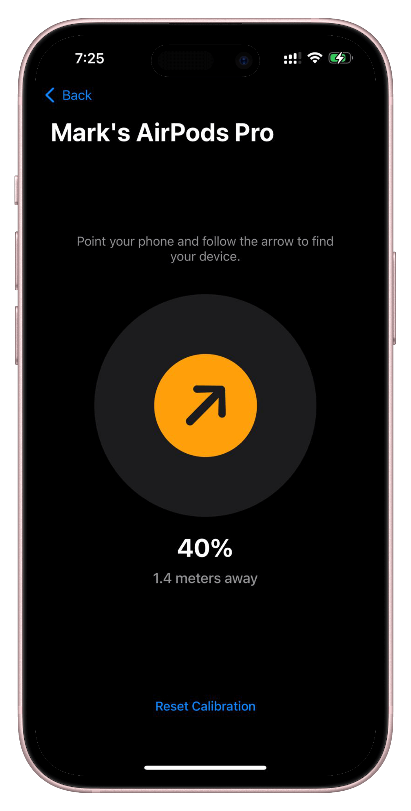 Device Finder screenshot: Distance score while getting closer