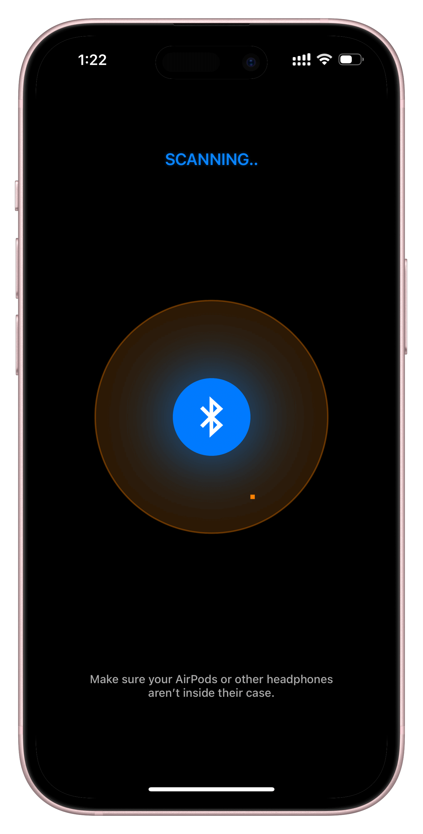 Device Finder screenshot: Scanning for nearby Bluetooth devices
